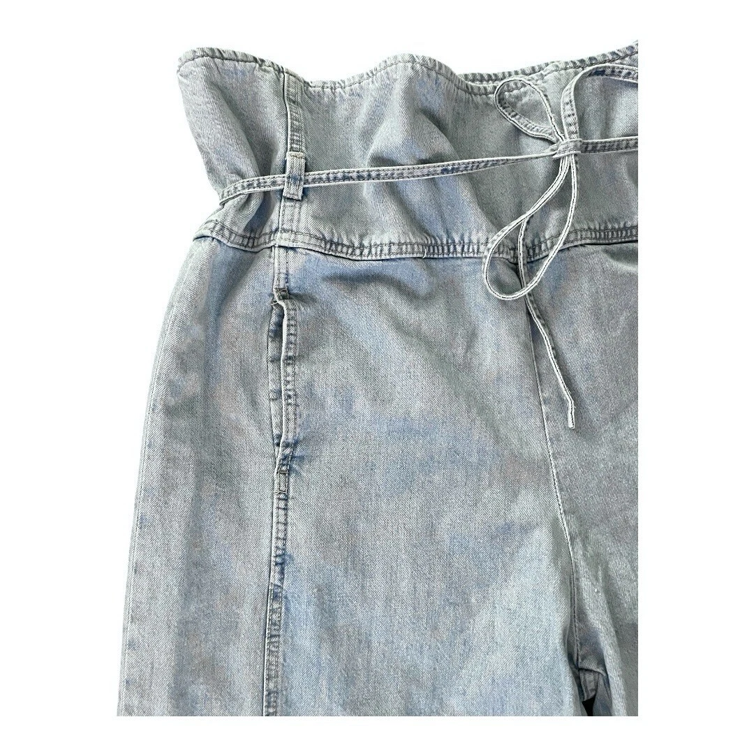Zara Hi Rise Pull On Borsa di Carta Gamba Larga Jeans Donna Taglia 12 Denim Lavaggio Leggero