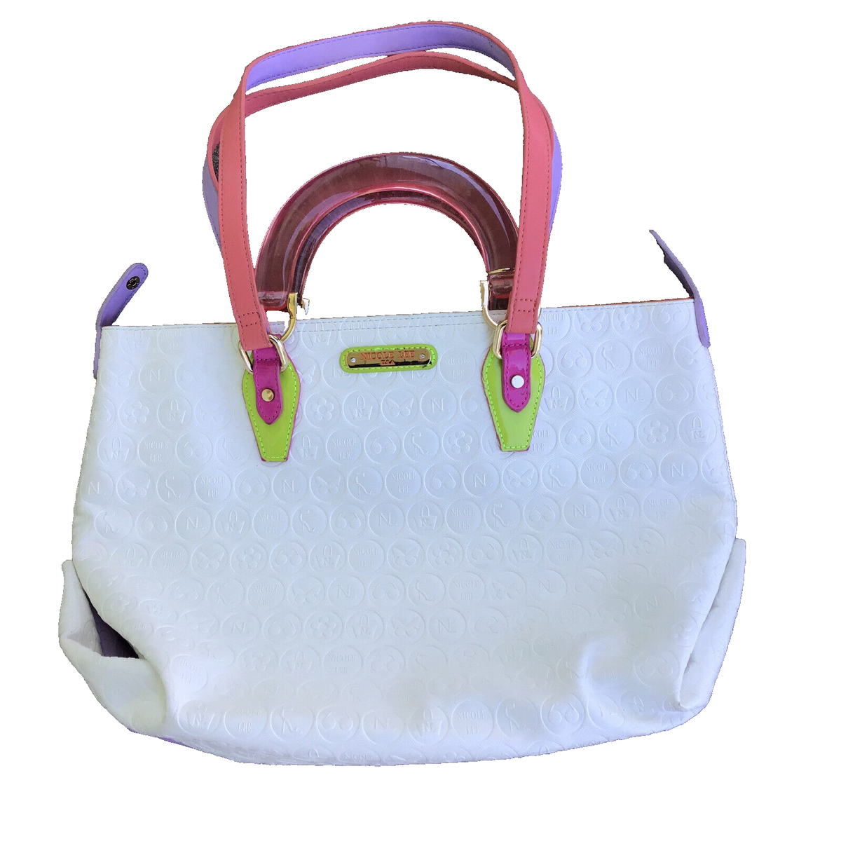 les six TAXED dyed leather bag 新品 Nicole Lee Handbag Women Color Block White Purple Purse Leather