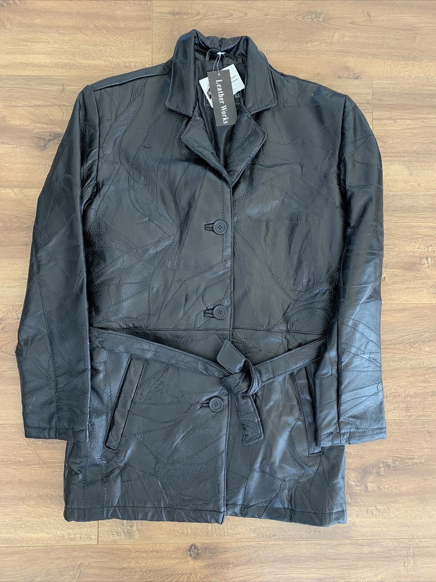 Vintage Leather Works Black Genuine Patchwork Jacket Coat Mens
