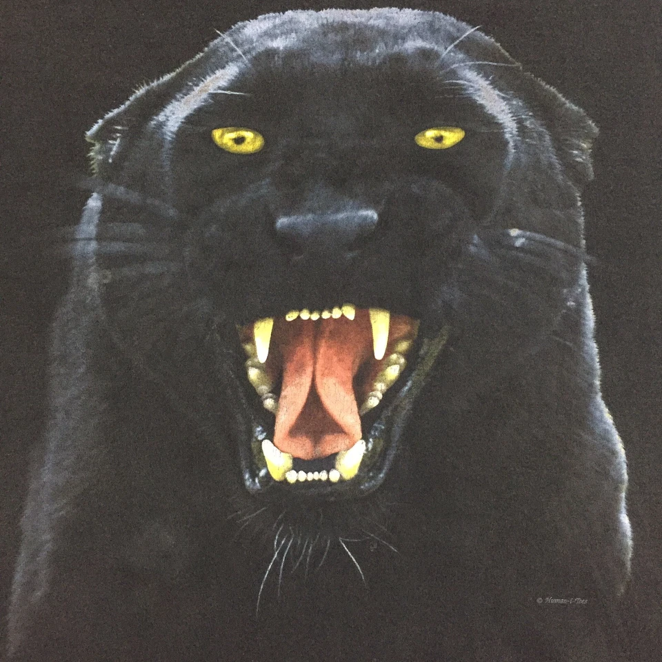Винтажная мужская футболка 90-х Human I Tees Black Panther с логотипом леопард тигр кошка L - Изображение 2 из 4
