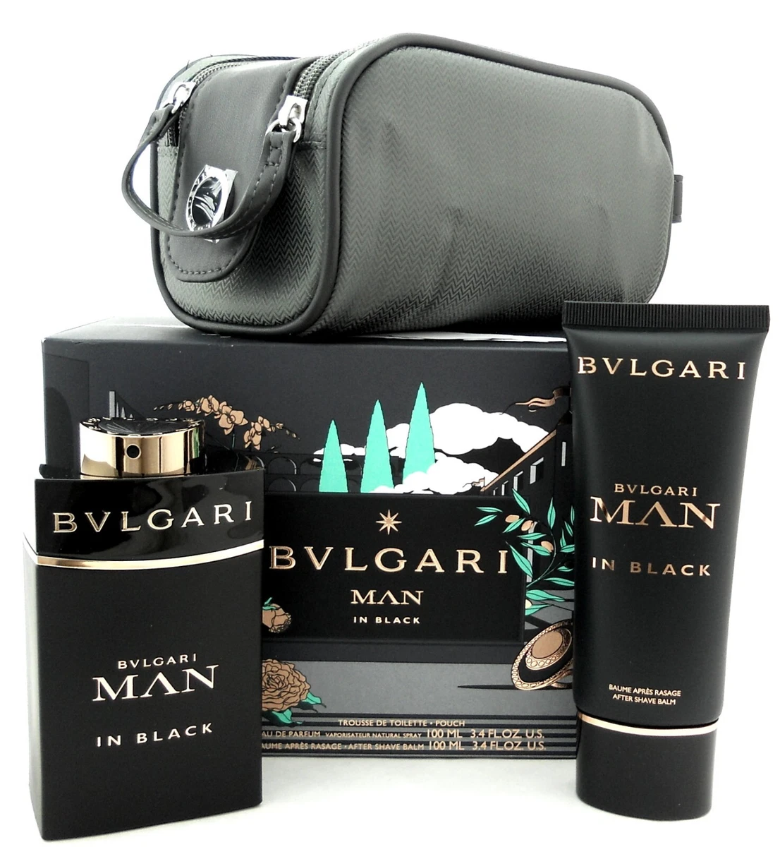 Krage Intens Begrænset Bvlgari MAN IN BLACK 3.4 oz.EDP Spray +3.4 oz. After Shave Balm+ Bag Gift  Set | eBay