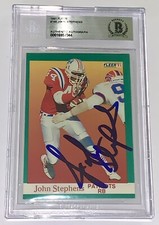 John Stephens signed 1991 Fleer Card Patriots football beckett coa slabbed