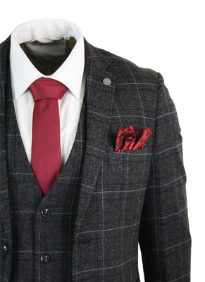Abito 3 Pezzi Uomo Nero Grigio Vintage Peaky Blinders Tweed | eBay