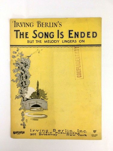 1927 Song Is Ended Sheet Music Piano Irving Berlin Complimentary Copy Vintage
