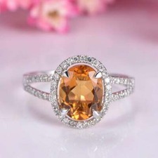 2.2ct Lab-Created Yellow Citrine Engagement Ring Split Shank White Gold Plated