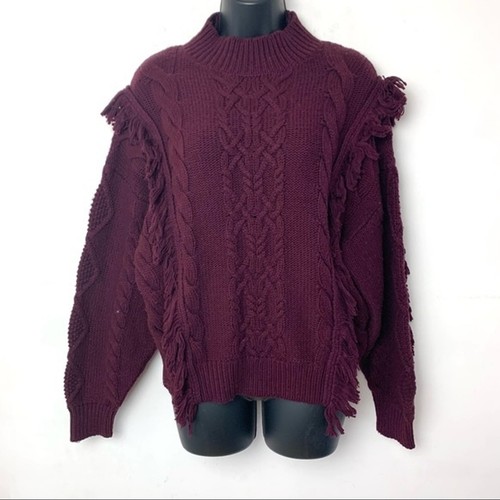 LEITH Cable Knit Fringe Sweater In 