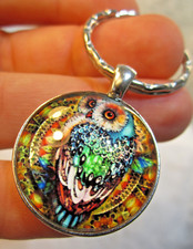 Colorful OWL KEYCHAIN Key Chain Pendant Good Luck Charm Spooky Amulet Talisman