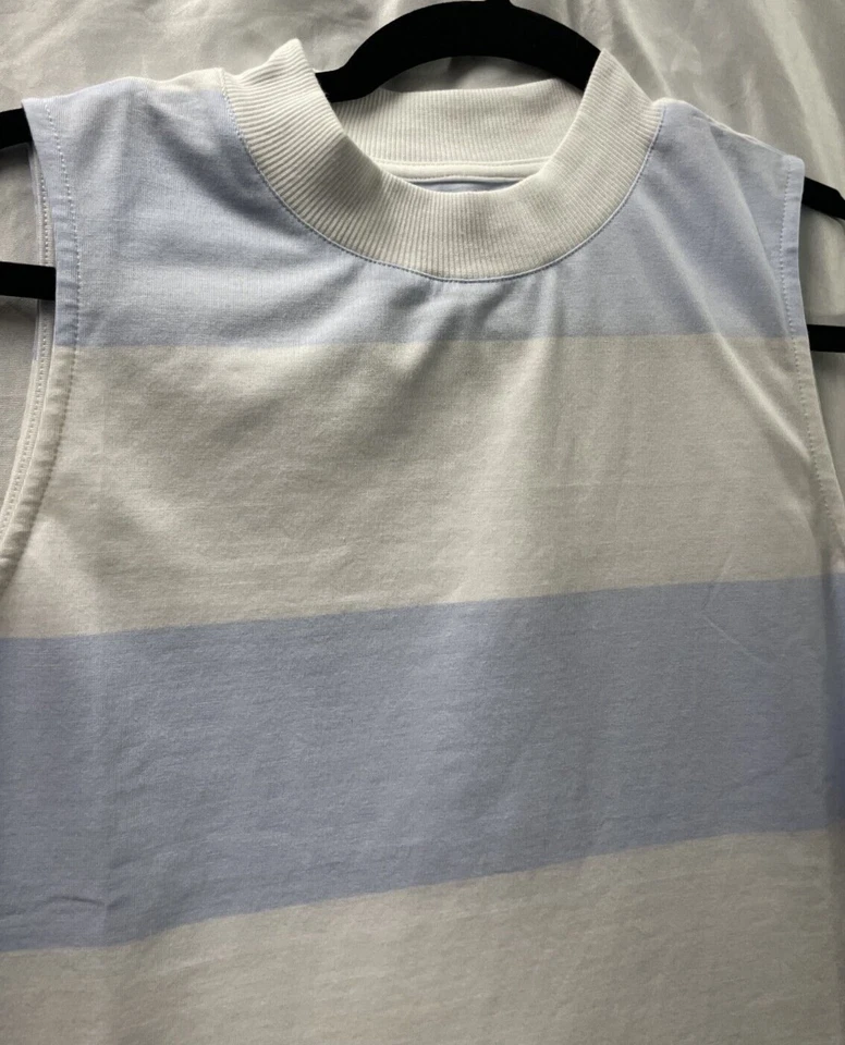 Camiseta sin mangas Andrew Marc Sport Rugby a rayas cuello redondo azul blanco talla M Foto 2 de 4
