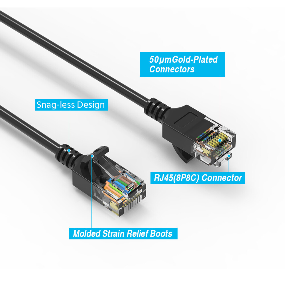 5 Lot 7'FT Slim Cat6a Patch Cable Wire Ethernet LAN Network
