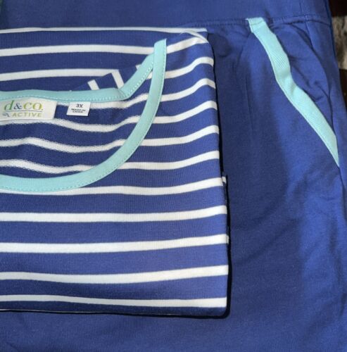 D & Co. Active Shirt Womens Size 3X Blue 3/4 Sleeve Top & Pants Set NWT