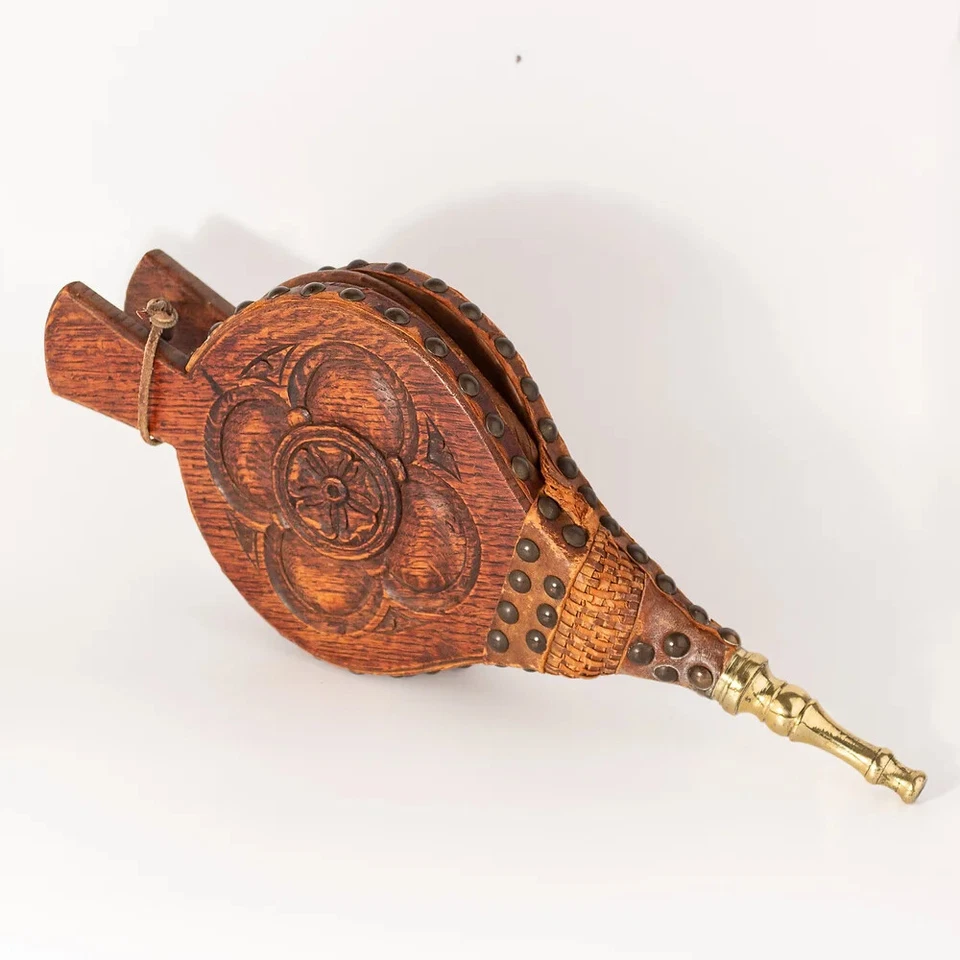 Артур Симпсон искусства и ремесла резной дуб/кожа/латунь Fireside мехи - Изображение 2 из 4