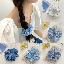 Women Printed Scrunchies Blue Series Headwear Elastic Hair Band Rope Ring Ties