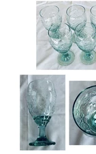 Vintage Libbey Goblets 16 oz. ORCHARD FRUIT Embossed Green 4-Piece Set 1960s