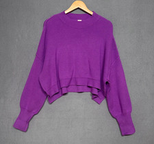 Free People Sweater Sz S Easy Street Crop Pullover Slouchy Relaxed Ribbed Purple