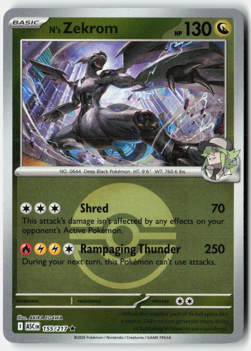 N's Zekrom (Poke Ball) Rare Ascended Heroes Reverse Holo 155/217 NM/M Pokemon