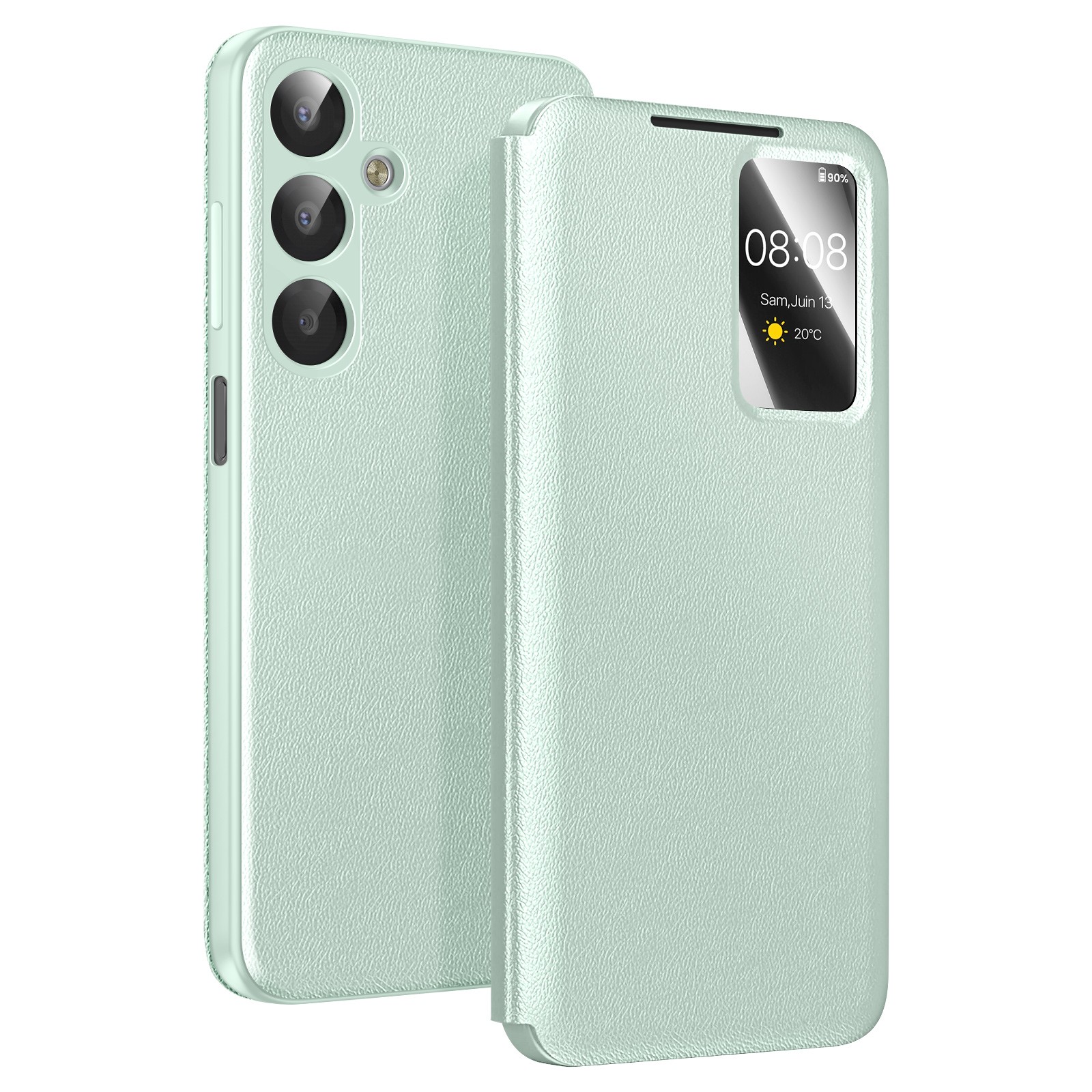 Étui pour Galaxy A17 Avizar à clapet avec fenêtre Smart View et porte-carte vert