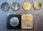 Lot of 5 Walking Liberty Silver Dollars - all .999 1 Ounce,  one Uncirculated