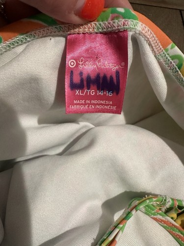 LILLY PULITZER yellow Green Orange Pink One Piece Halter Swimsuit Girls XL 14 16 - Picture 3 of 5