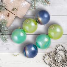 Shiny Glass Ball Christmas Ornaments - 3" 80mm - Blue, Green and Teal - 6ct