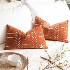 Decorative Lumbar Throw Pillow Covers 12X20 Set of 2, Brick Red Rust Boho