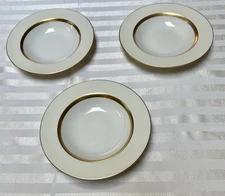 THREE Theodore Haviland Gotham China Gold Rimmed 7.75” Soup Bowls (3)