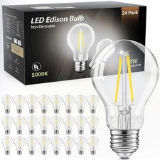 12 A19 LED Filament Bulb E26 Base 5000K Daylight Glass Bulb, 120V Non-Dimmable