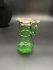 Vintage Anchor Hocking Uranium Green Depression Glass Syrup Pitcher