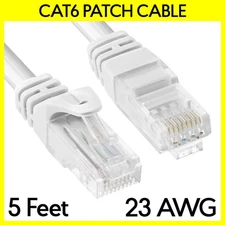 5 FT Cat6 Cable White Cat 6 Patch Cord LAN Internet RJ45 Modem Ethernet Cable
