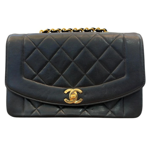 A 326 CHANEL Mini Matelasse Diana Flap Chain Shoulder Bag Used A01164 Lambskin B