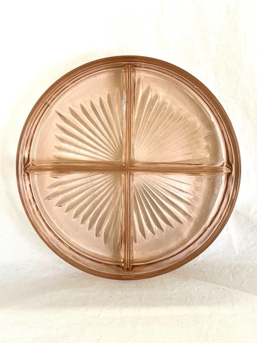 Vtg Pink Depression Glass Bowl with Four Segments