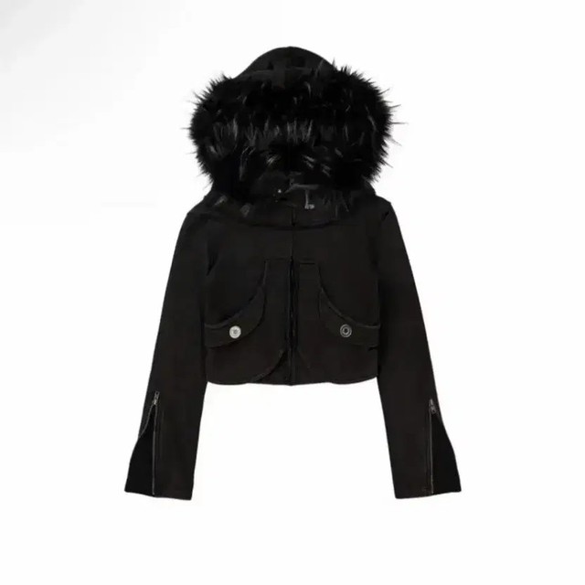 Bonnie & Kye Fur Hoodie Zip-Up, 3 Sizes, New Black Style