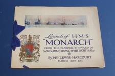 ROYAL NAVY HMS MONARCH LAUNCH INVITATION CARD BEAUTIFULLY ILLUSTRATED 1911