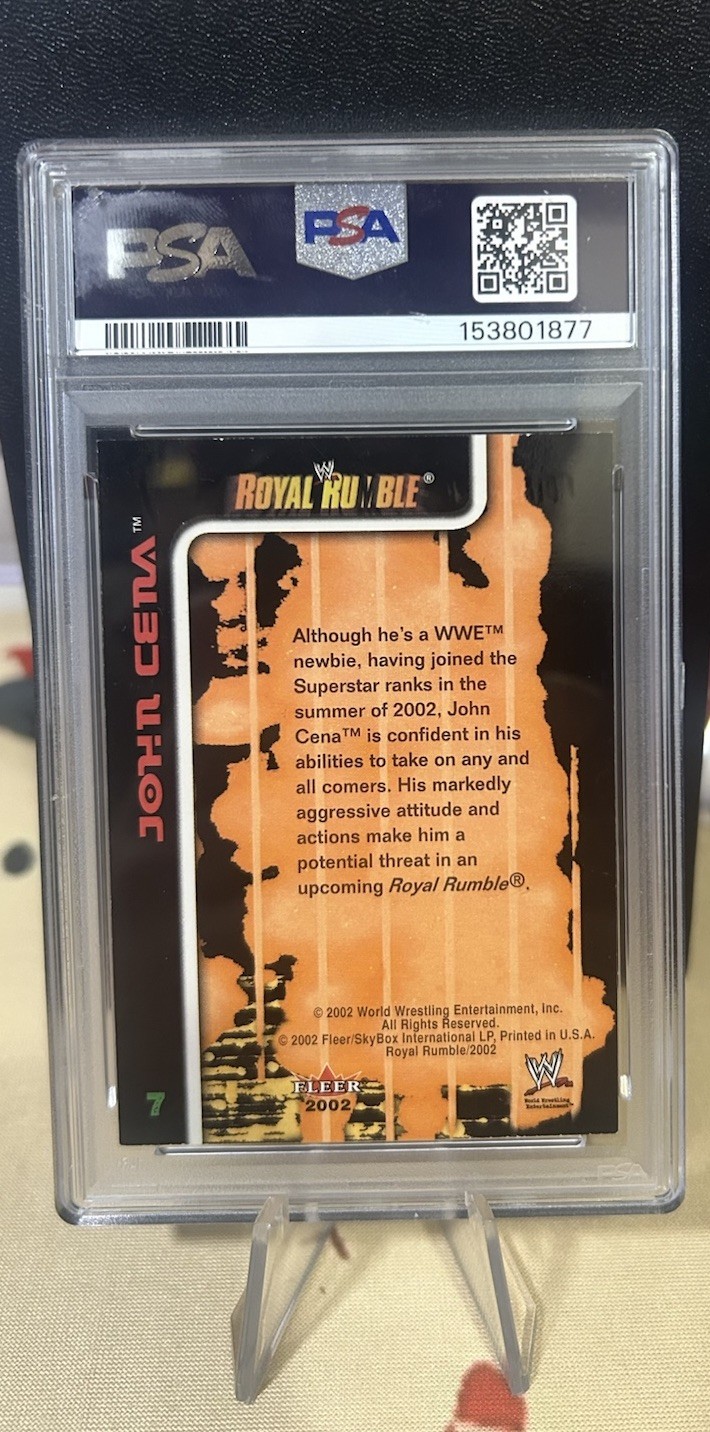 2002 Fleer WWE John Cena Rookie Card #7 PSA 6 Royal Rumble Wrestling view 2
