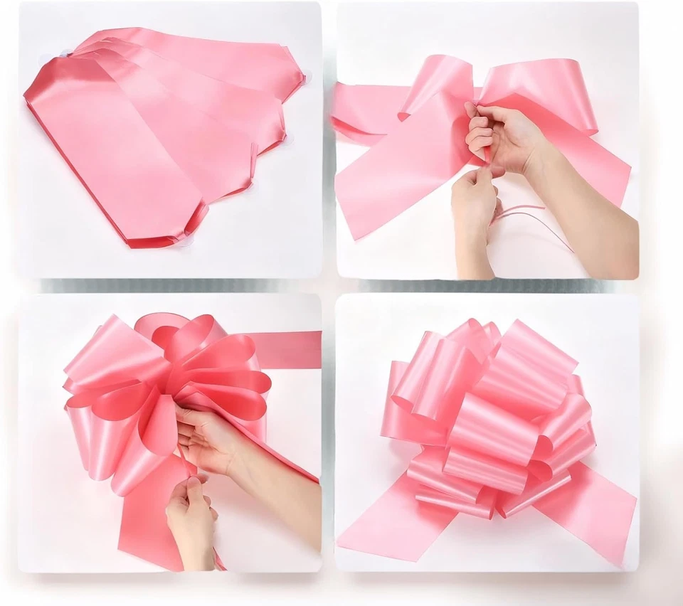 Arco rosa gigante de 12 pulgadas 2 piezas para regalos, autos y decoraciones - Cinta grande de satén Foto 3 de 4