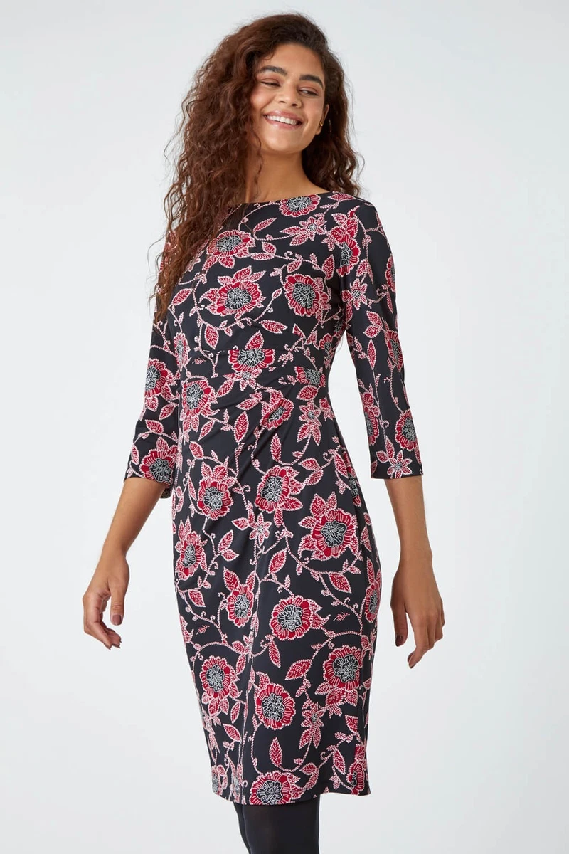 roman cocktail dresses Floral Print Roman Originals Cocktail Dresses Floral Print Midi Stretch  Dress In Blue Roman Originals UK