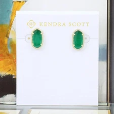 NWOT Kendra Scott Ellie Simulated Cat's Eye Emerald Green Stud Earrings Gold May