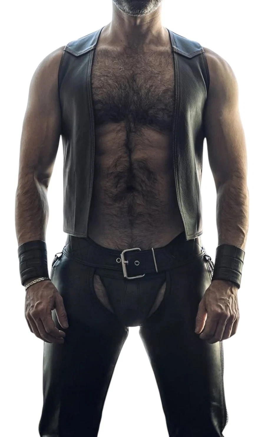 MEN'S GENUINE LEATHER BARTENDER CLUB VEST LEATHER VEST FRONT OPEN BARTENDER VEST