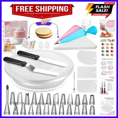 #ad 65 PCs Cake Decorating Kit with Cake Stand Turntable Cake Baking Supplies 30... $27.89