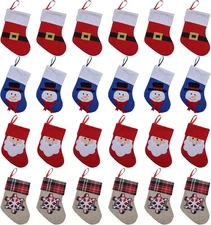24 Pcs Mini Christmas Stockings,7.5 Inch Santa, Snowman, 7.5, Red,blue 