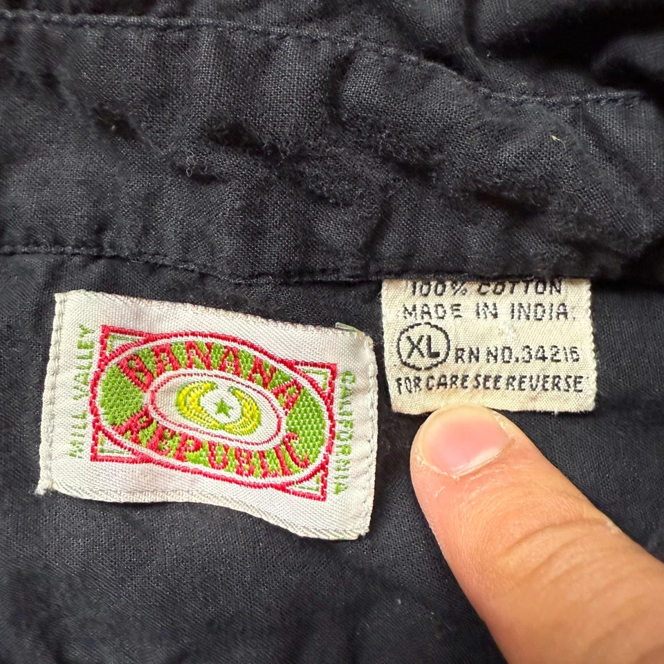 复古 Banana Republic 衬衫男式 XL 码黑色纽扣野生动物园实用 80 年代 — 第 3/4 张图片