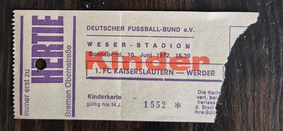 Ticket DFB-Pokal Halbfinale 10.06.72 Werder Bremen - 1. FC Kaiserslautern