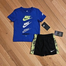 NEW Nike Toddler Boy Cotton Tee Dri-fit Short Set, Blue 2T