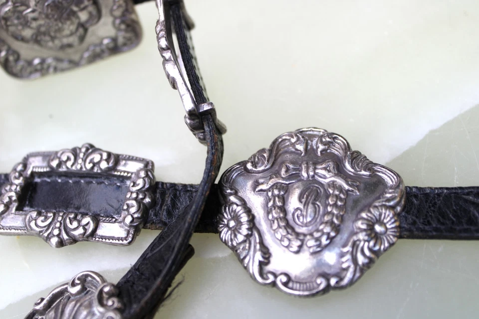 Cinturón de hadas femenino Brighton cuero negro plata medallón carrera occidental pequeño Foto 4 de 4