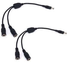 2 PCS Black 1 Male To 2 Female 5.5x2.1mm Splitter CCTV DC Power Supply Cable
