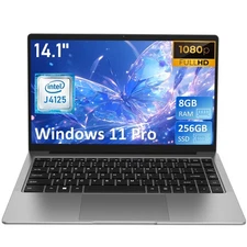 Auusda 14" Laptop Intel J4125 8GB RAM 512GB SSD FHD IPS WiFi BT Silver