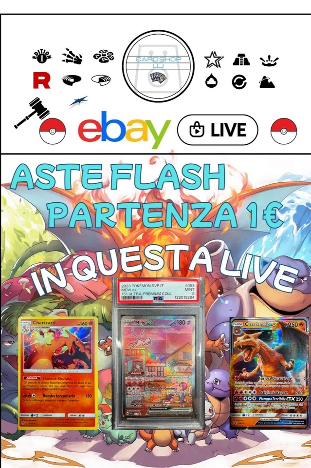 ASTE LIVE POKEMON, PARTENZA 1€! Mew PSA9 e Charizard