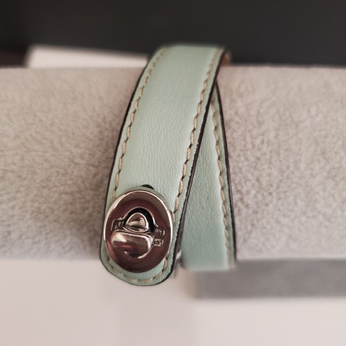 Coach Double Wrap Leather Bracelet Mint Green with Silver Tone Turn Lock Clasp - Picture 3 of 5