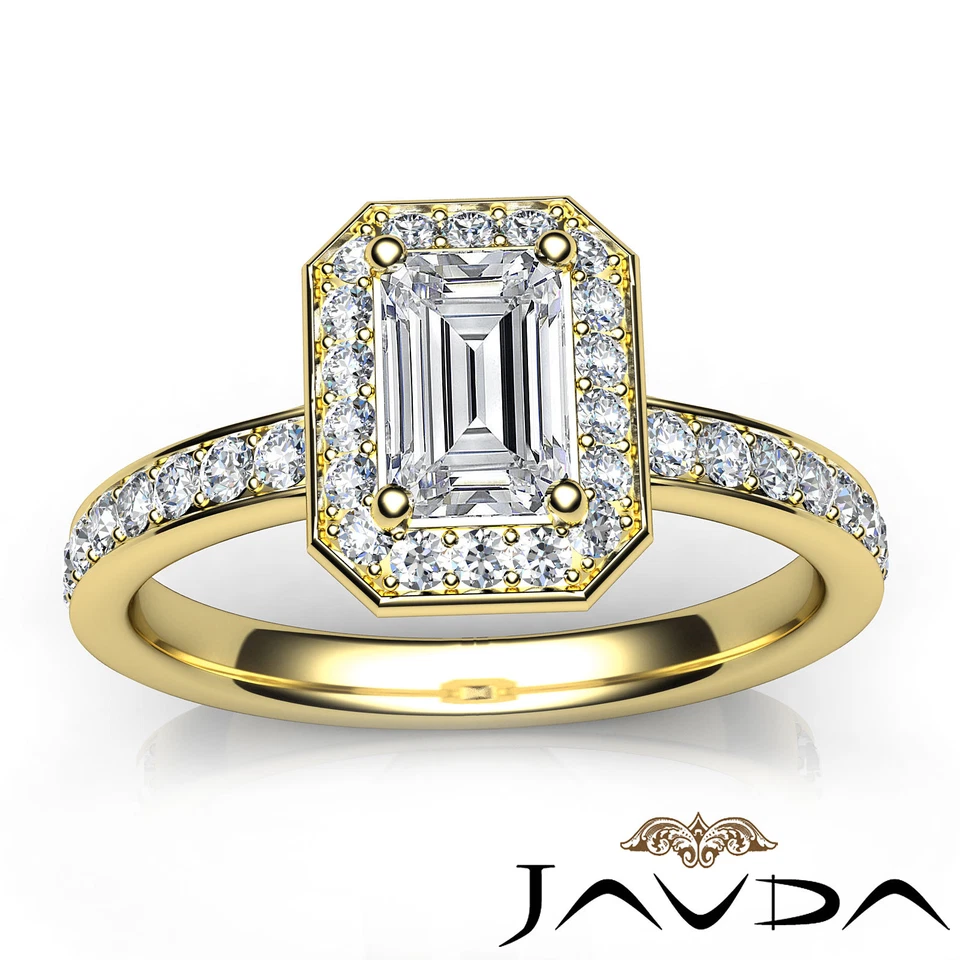 Cathedral Halo Emerald Cut Diamond Engagement Pave Setting Ring GIA F VS1 0.95Ct - Imagem 4 de 4