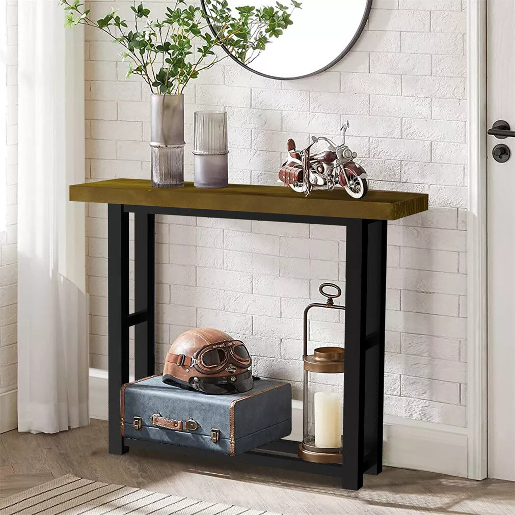 Narrow Console Table Vintage End Table Hallway Furniture Rustic Walnut 100x30x80