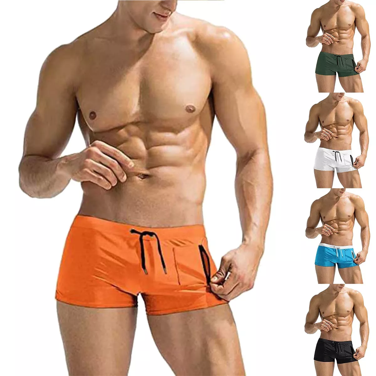 Men Swimming Trunks Swimwear Boxers Side Zipper Swimsuit